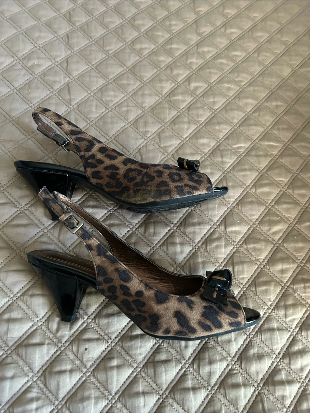 Naturalizer Leopard-Print Slingback Peep-Toe Heels - Brown/Black